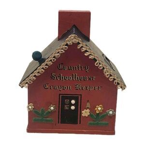 Vintage Country School House Crayon Keeper Removable Roof Red Black